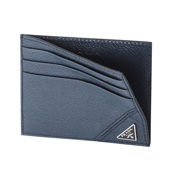 Prada Vitello Micro Grain Navy Triangle Logo Cardholder